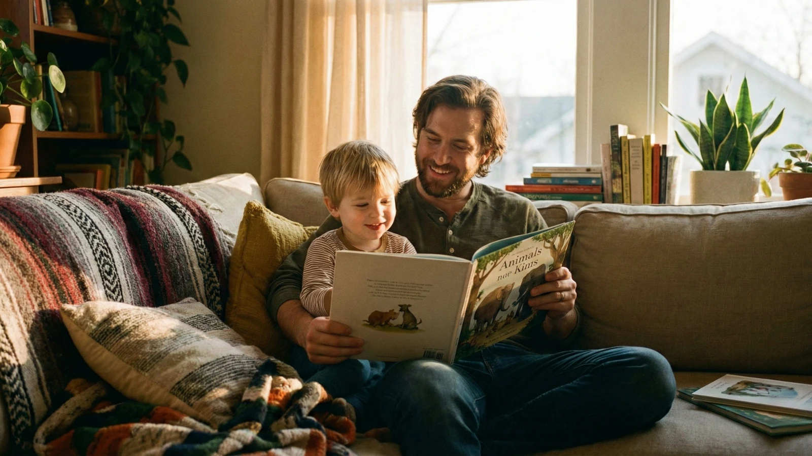 Padre e hijo leyendo para la campaña del Día del Padre