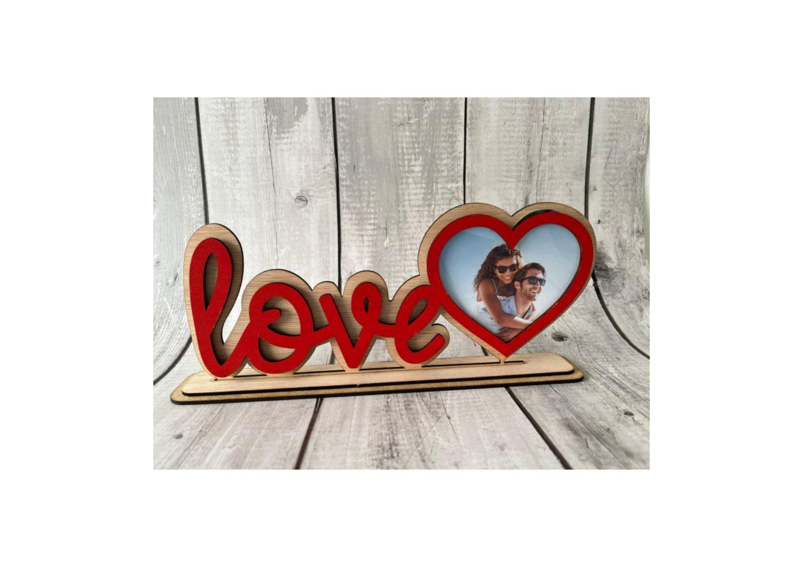Portafotos de madera con diseño LOVE y corazón